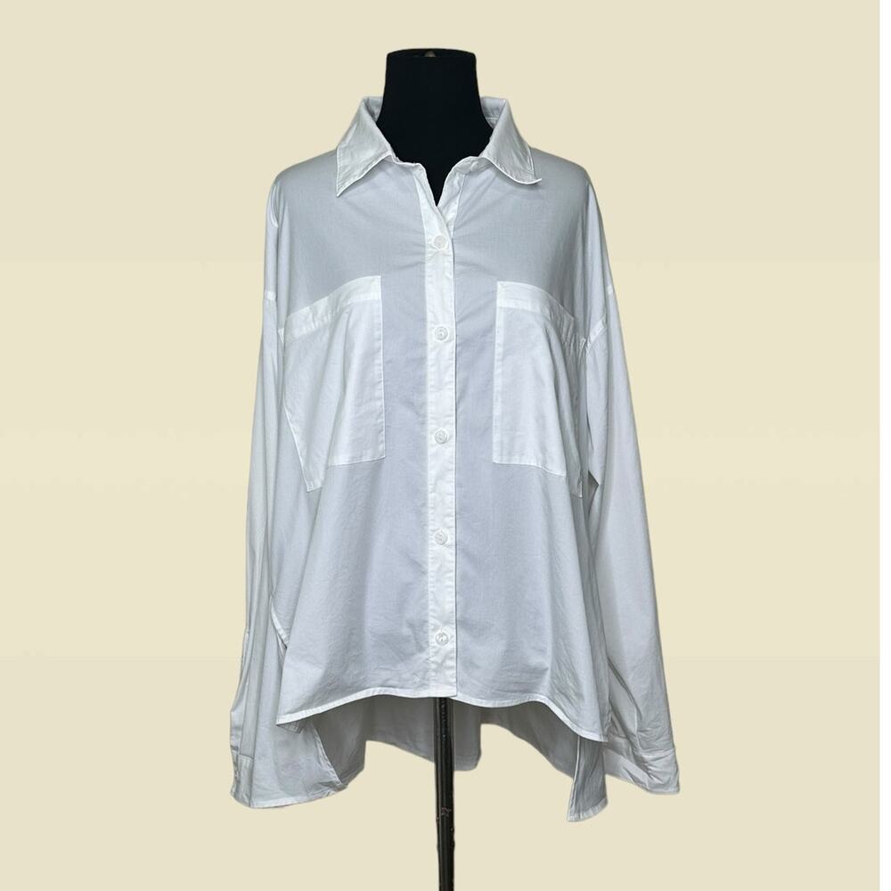 Stella Carakasi white long sleeves hi low button shirt size XL